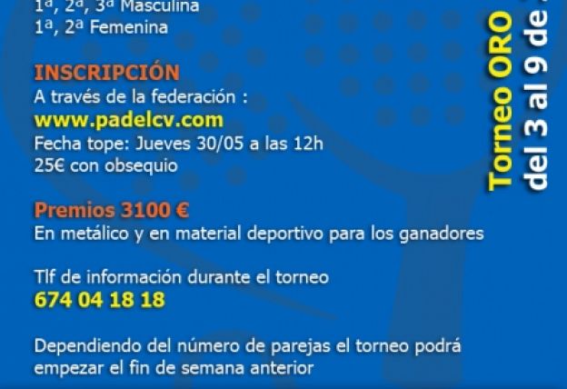 TORNEO ORO DEL 3 AL 9 DE JUNIO EN SPORT PADEL PORT